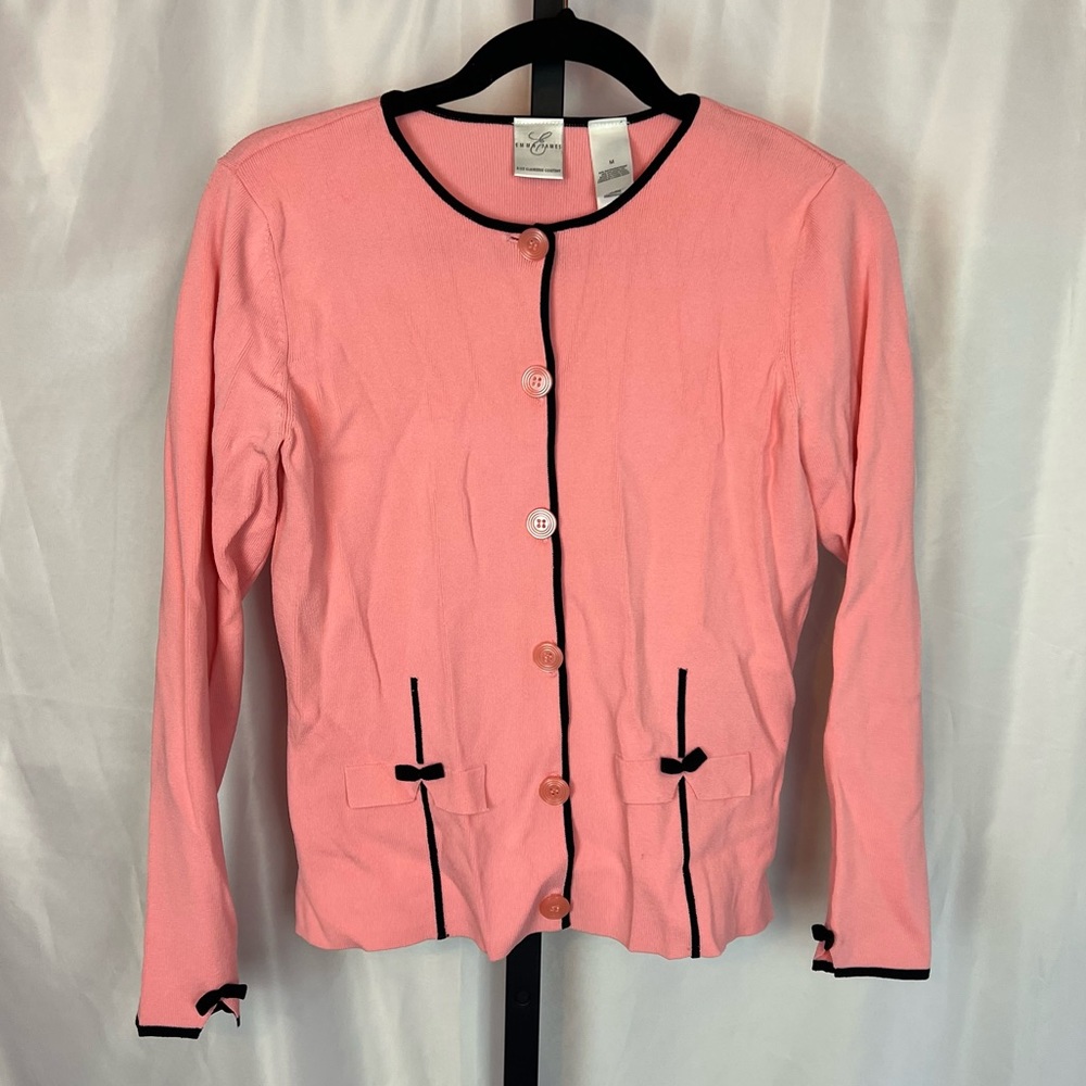 Emma James Pink and Black Button Front Cardigan Sweater, size Medium